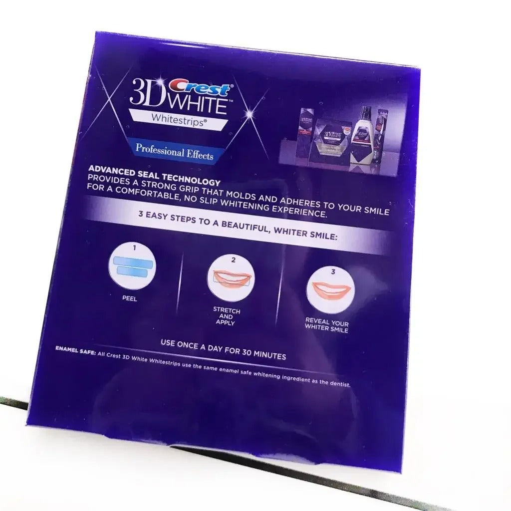 Bandes Blanchissantes 3D Crest Whitestrips – Résultats Professionnels à Domicile authentiques.